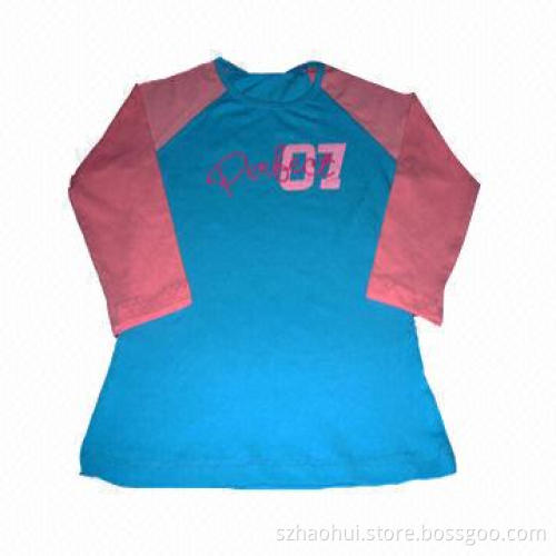 100% Cotton Printed Long Sleeve T-shirt with Contrast Panel